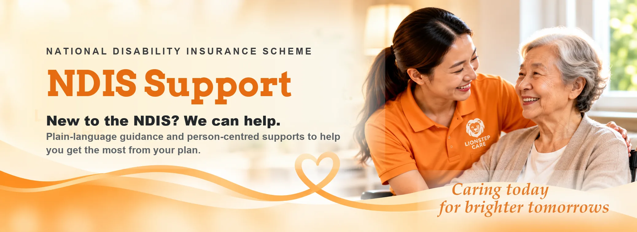 A Lionstep Care worker warmly supporting an older person at home